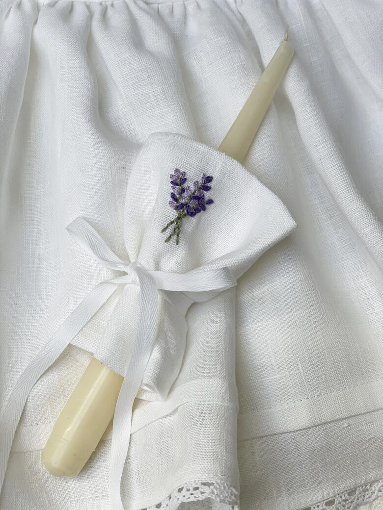 Siuvinėtas žvakės papuošimas - levanda